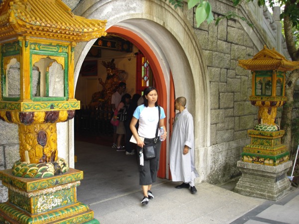 Exiting the Buddhist monastery in Lantau